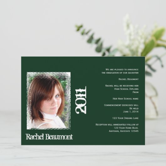 Faire-part grunge vert et blanc d'obtention du (Debout devant)