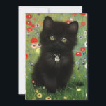 Faire-part Gustav Klimt Kitten<br><div class="desc">Carte avec un chaton Gustav Klimt ! Ce chaton noir porte un collier d'argent et s'assoit dans un champ de fleurs rouges, bleues, blanches et jaunes. Un cadeau merveilleux pour les amateurs d'art amoureux des chats et autrichiens !</div>