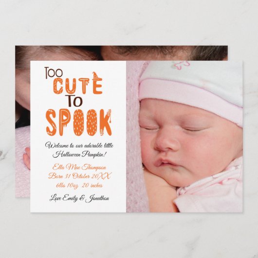Faire-part Halloween Trop mignonne Pour Parler Photo Nouvelle (Devant / Derrière)