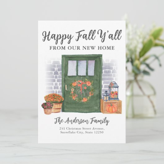 Faire-part Happy Fall New Home Porte Citrouille Holiday Movin (Debout devant)