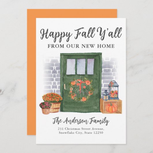 Faire-part Happy Fall New Home Porte Citrouille Holiday Movin (Devant / Derrière)