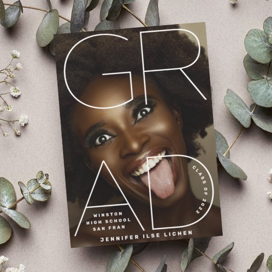 Faire-part HAUT DE L'ÉCOLE | Texte photo moderne blanc