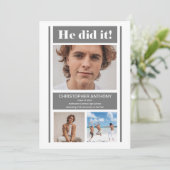 Faire-part He Did It Simple Minimalist Gray Graduation (Debout devant)