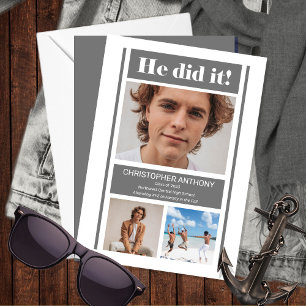 Faire-part He Did It Simple Minimalist Gray Graduation