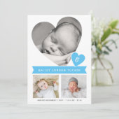 Faire-part Heart Photo Collage En vichy bleu bébé garçon nais (Debout devant)