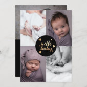 Faire-part Hello Baby Black Gold Photo Collage Naissance (Devant / Derrière)