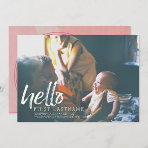 Faire-part Hello Baby Girl - lettres brossées aquarelle rose