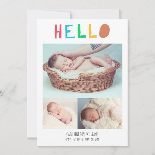 Faire-part Hello Baby mignonne couleur 4 Photo Collage simple (Devant)