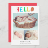 Faire-part Hello Baby mignonne couleur 4 Photo Collage simple (Devant / Derrière)