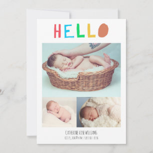 Faire-part Hello Baby mignonne couleur 4 Photo Collage simple