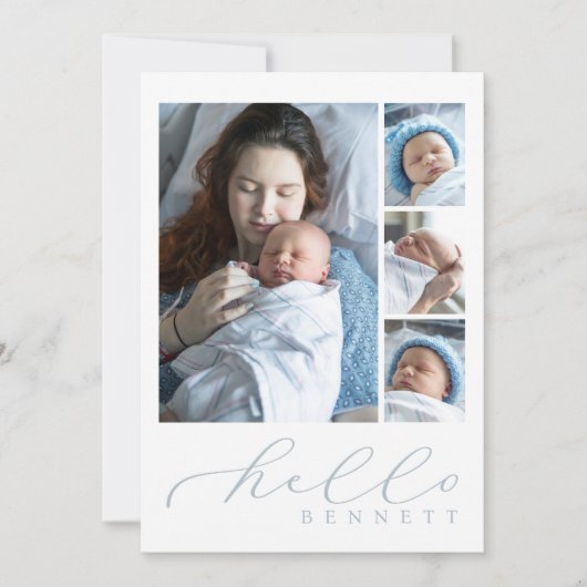 Faire-part Hello Baby Simple Script Photo Collage Naissance (Devant)