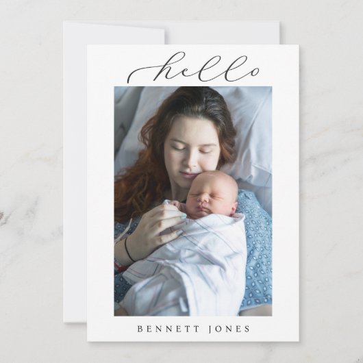 Faire-part Hello Baby Simple Script Photo Naissance (Devant)