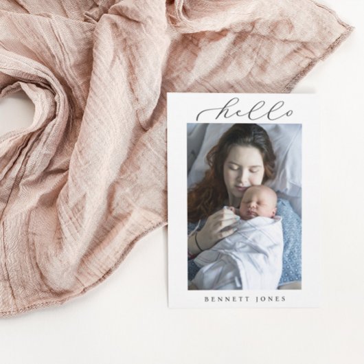 Faire-part Hello Baby Simple Script Photo Naissance