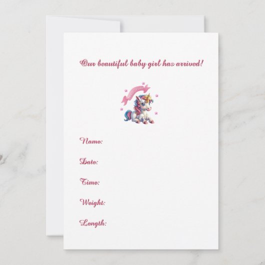 Faire-part "Hello Baby Unicorn" Design Birth (Dos)