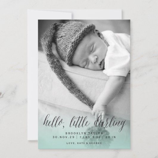 Faire-part Hello Little Darling Aqua Blue Photo Boy Naissance (Devant)