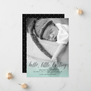 Faire-part Hello Little Darling Aqua Blue Photo Boy Naissance