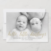 Faire-part Hello Little Darlings Gold Script Twin Photo Naiss (Devant)