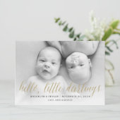 Faire-part Hello Little Darlings Gold Script Twin Photo Naiss (Debout devant)