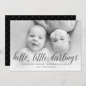 Faire-part Hello Little Darlings Modern Twins Photo Naissance (Devant / Derrière)