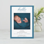Faire-part Hello Little One - 2 Photo Baby Boy Blue Birth (Debout devant)