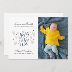 Faire-part Hello Little One Blue Baby Boy Photo Birth Announc