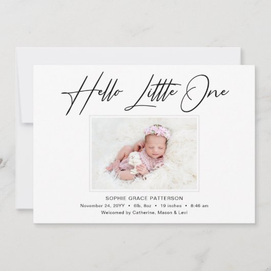 Faire-part Hello Little One Elegant Script Photo Naissance (Devant)