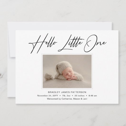 Faire-part Hello Little One Elegant Script Photo Naissance (Devant)