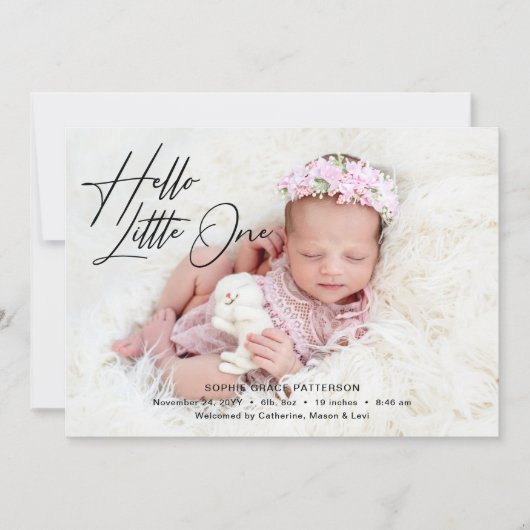 Faire-part Hello Little One Elegant Script Photo Naissance (Devant)