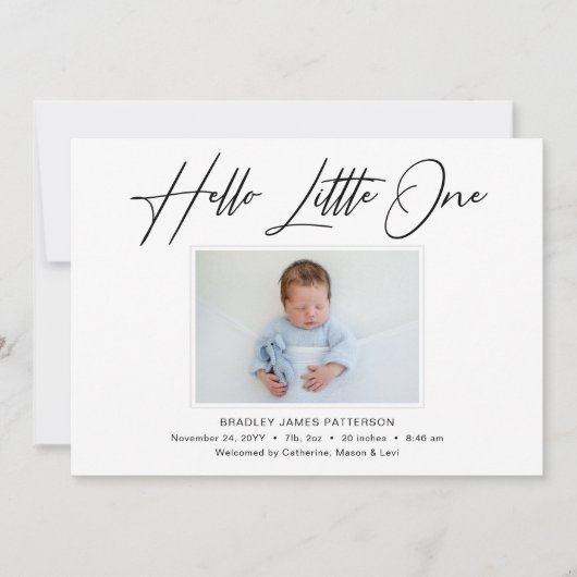 Faire-part Hello Little One Elegant Script Photo Naissance (Devant)