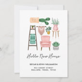 Faire-part Hello New Home | Plantes pots et mobilier en mouve (Devant)