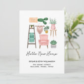 Faire-part Hello New Home | Plantes pots et mobilier en mouve (Debout devant)