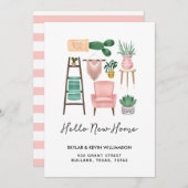 Faire-part Hello New Home | Plantes pots et mobilier en mouve (Devant / Derrière)