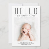 Faire-part HELLO Simple Photo Moderne Naissance (Devant)
