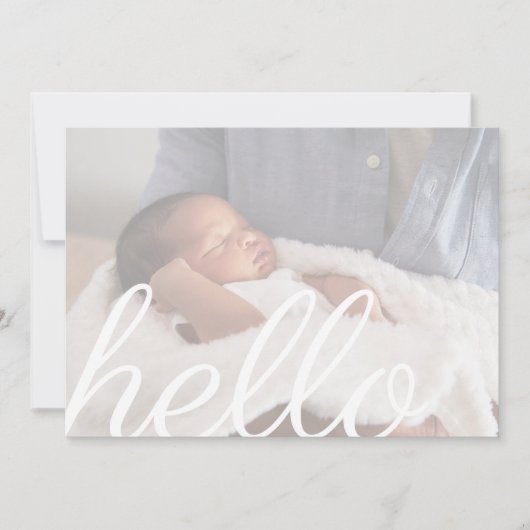 Faire-part Hello White Script moderne superposition photo béb (Devant)