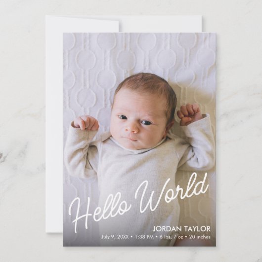 Faire-part Hello World Modern Script Nouveau-né bébé naissanc (Devant)