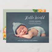 Faire-part Hello World Overlay avec décoration florale bébé n (Devant / Derrière)