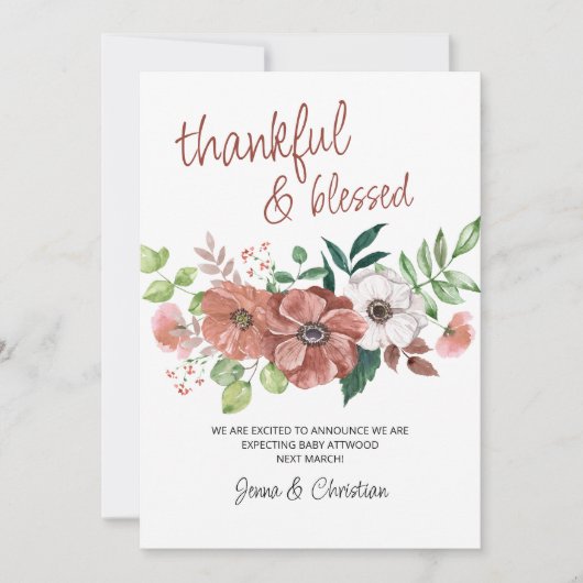 Faire-part Heureux et béni Fleurs d'automne Grossesse (Devant)