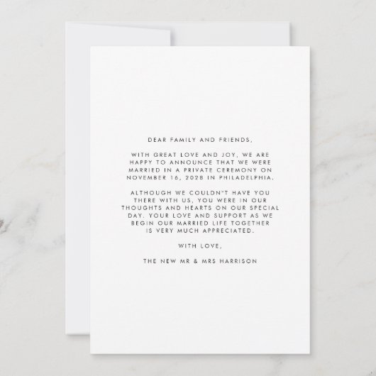 Faire-part Heureux toujours après Elopement Mariage (Dos)