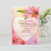 Faire-part Hibiscus rose Fleur Mariage Floral Heart Dewdrop (Debout devant)