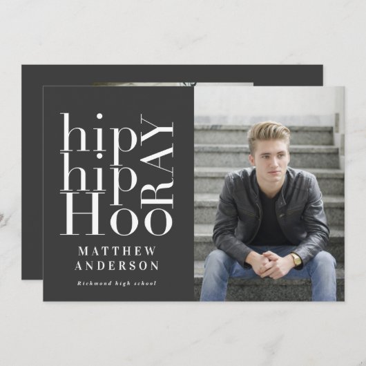 Faire-part Hip hip hourra photo graduation fête multi photo (Devant / Derrière)