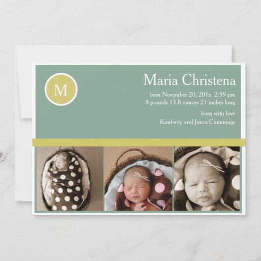 Faire-part Hip Sage Green Photo Nouveau-né (Devant)