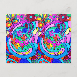 Faire-part hippie style paix et amour carte postale