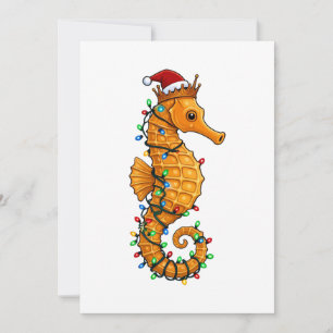 Faire-part Hippocampe Festif Portant un Chapeau de Père Noël 