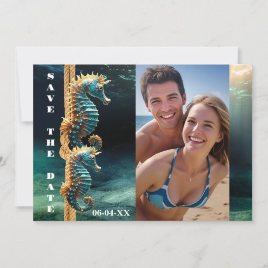 Faire-part Hippocampe nautique Ocean Photo Enregistrer la dat (Devant)