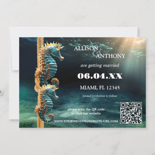 Faire-part Hippocampe nautique Ocean Photo Enregistrer la dat (Dos)