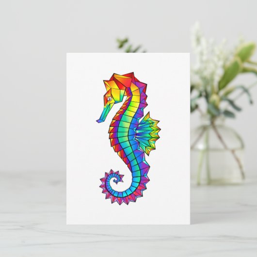 Faire-part Hippocampe polygonal arc-en-ciel (Debout devant)
