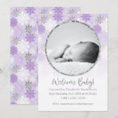 Faire-part Hiver Purple & Silver Flocon de neige Bébé Announ  (Devant / Derrière)