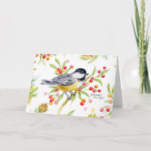 Faire-part Holiday Chickadee Berry Branch Greeting Card (Devant)