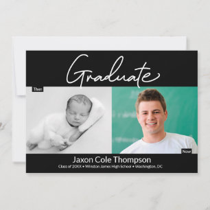 Faire-part Homme Diplômé puis et maintenant lycée photo de fi