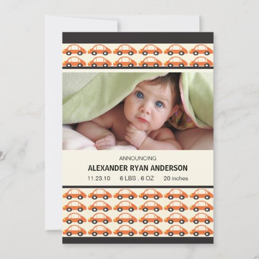 Faire-part Honk ! Voitures orange bébé garçon faire part de n (Devant)